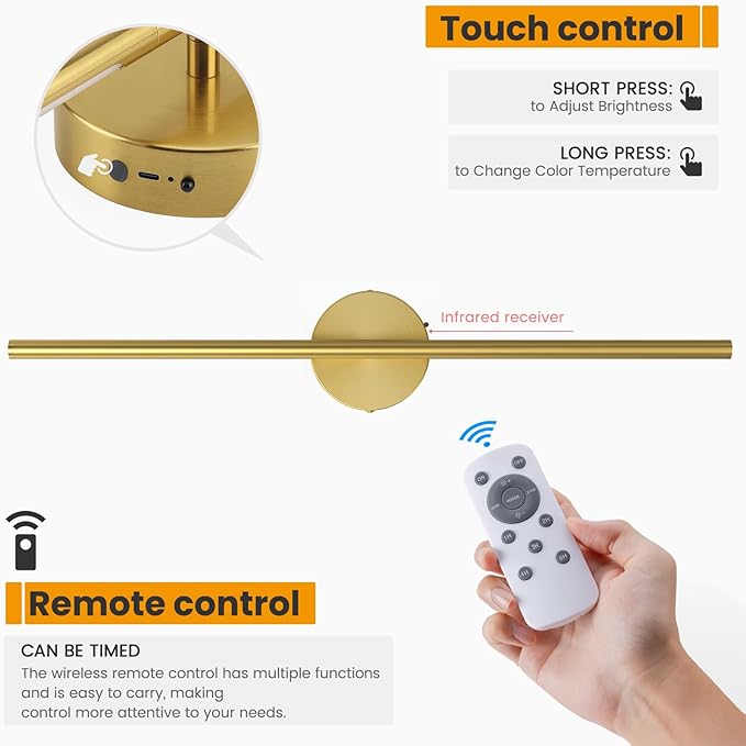 NIORSUN 27.6 Inch Battery Operated Wall Sconce Set of 2, Gold Round Base Rechargeable Wall Lights with Remote, 3CCT Dimmable Wireless Wall Sconces for Living Room Bedroom Hallway