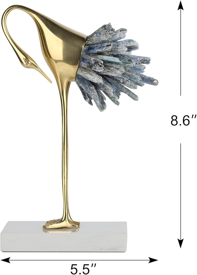 suruim Elegant Gold Crane Bird Statues with Crystal Tail Accents, Set of 3, Decorative Brass Figurines for Home Decor (Blue C)