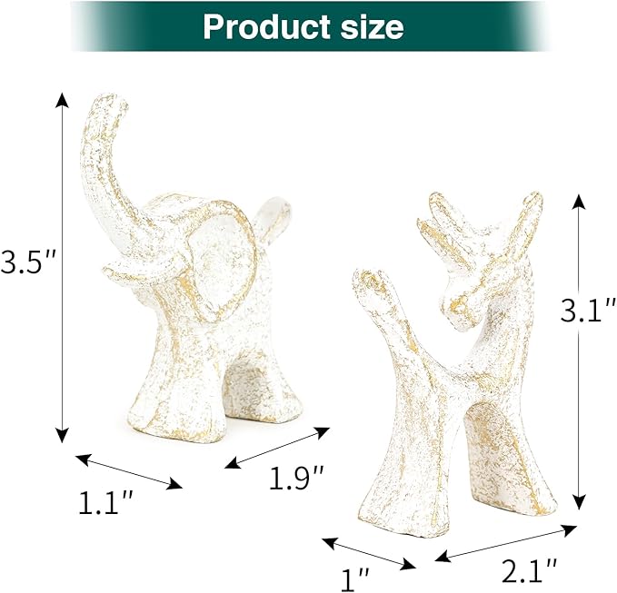 Sungmor Set of 2 Cast Iron Elephant & Unicorn Figurines - Rustic White Animal Sculptures for Shelf, Desk, or Entryway - Heavyweight Decorative Mini Cute Statues - Whimsical Vintage Home Décor