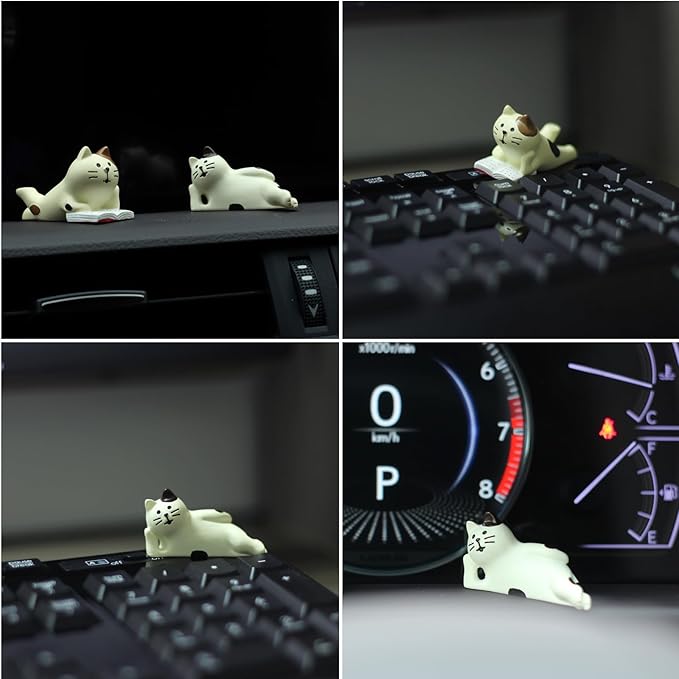 Cute Mini Lazy Cat Reading Book Figurine Resin Cat for Office, Home Decoration Perfect Cute Cat Gift for Cat Lovers