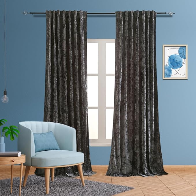 Velvet Blackout Curtains Soft Luxury 2 Panels Curtains for Bedroom Nursery Patio Doors Rod Pocket Back Tab Drapes Curtains for Living Room,52 by 96Inch,Grey