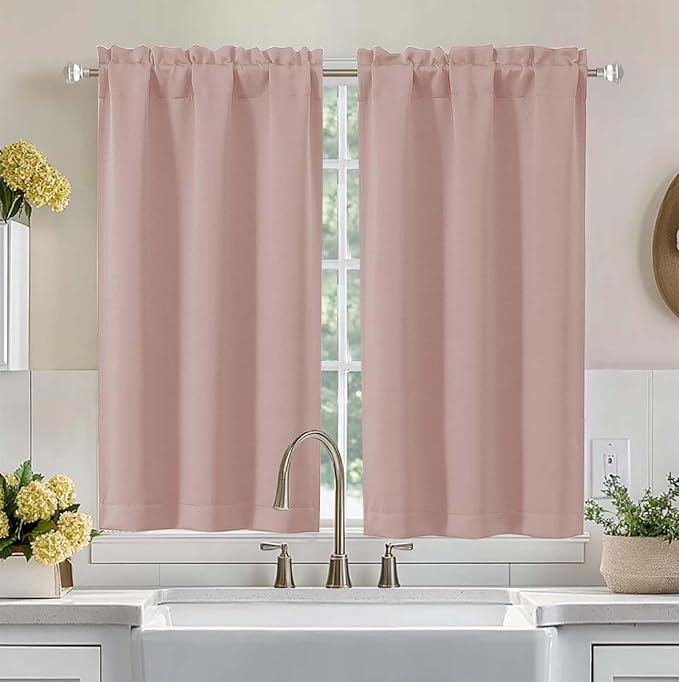 Aiyufeng Blush Short Blackout Curtains for Bedroom 45 Inches Long 2 Panels Set, Solid Thermal Insulated, Energy Saving Window Treatment Curtains Blackout Drapes, W40 x L45 Inch, Blush