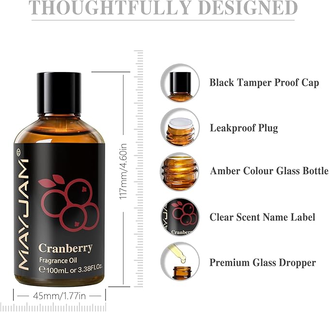 MAYJAM 100ML/3.38FL.OZ Cranberry Fragrance Oils with Glass Dropper, Essential Oils for Diffusers for Home, Long Lasting Scented Oils for Diffusers Soap Candle Making