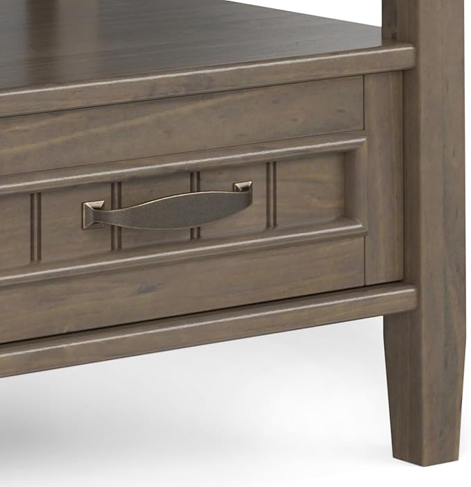 SIMPLIHOME Lev SOLID WOOD 20 Inch Wide Rectangle Transitional End Table with Bottom Drawer in Smoky Brown, For the Living Room and Bedroom