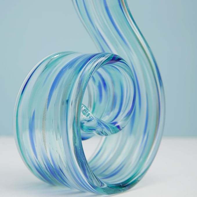 11.4" Tall Hand-Blown Glass Sculpture Murano-Style Sculpture Art Ornament Statue Figurines Home Decor Accent Piece Coastal Ocean Nautical Home Decor,Shelf,TV Stand,Tabletop Centerpieces,Wonderful Gift