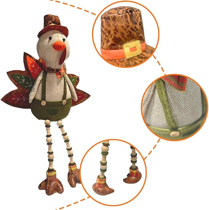 Thanksgiving Tabletop Decoration Stuffed Turkey, 12"*17" Turkey Shelf Sitting,Animals Figurines, Couple Doll Handmade Ornaments Fall Decor for Mantel Fireplace (1SET 2PCS)