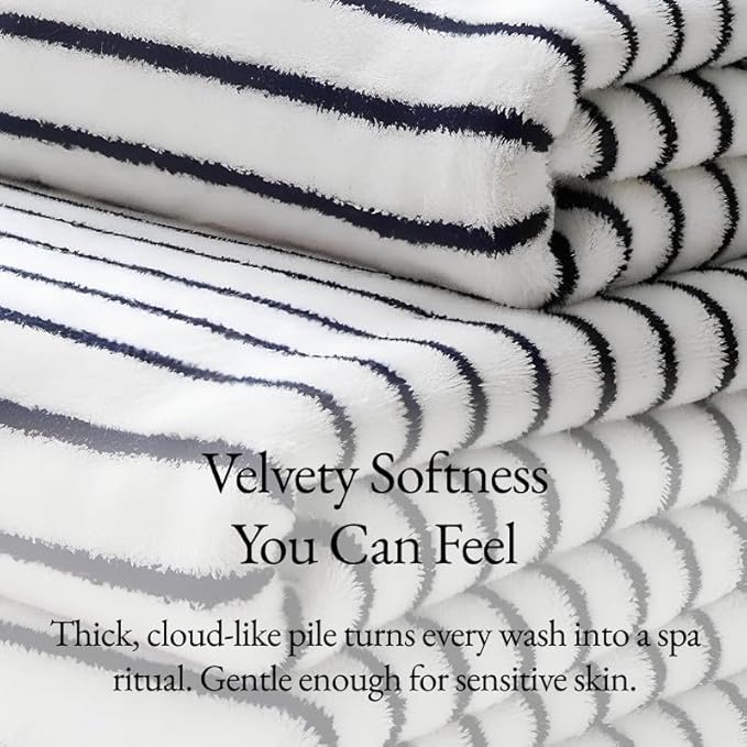 Italic Ultraplush Luxe 6 Piece Towel Set – 2 Bath Sheets, 2 Hand Towels, 2 Washcloths – 800GSM Highly Absorbent & Quick Dry, Resort Grade 100% Australian Cotton Towels, Striped (White & Blue)