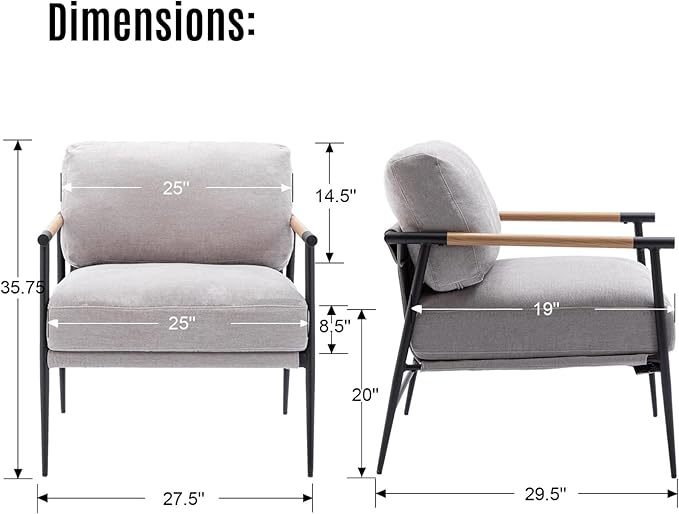 LukeAlon Mid-Century Chenille Accent Chair, Ultra Soft Living Room Chair with Metal Legs Modern Armchair Lounge Chair Upholstered Comfy Leisure Chair for Bedroom Reception Area Reading Room, Grey