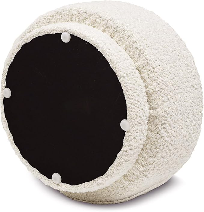 15" Small Foot Stool Ottoman Cute Foot Rest Round Mushroom Ottomans Modern Boucle Footstool Shoe Stool for Couch for Living Room Bedroom Entrance Beige