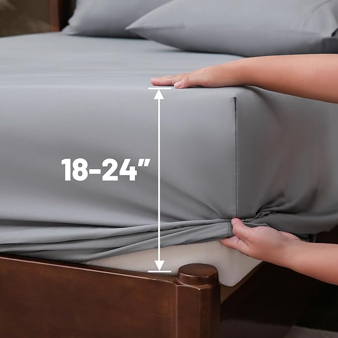 Extra Deep Pocket King Sheets 18-24 Inch 100% Egyptian Cotton 1000 Thread Count Sateen Weave Soft Breathable 4 Pieces(King,Grey)