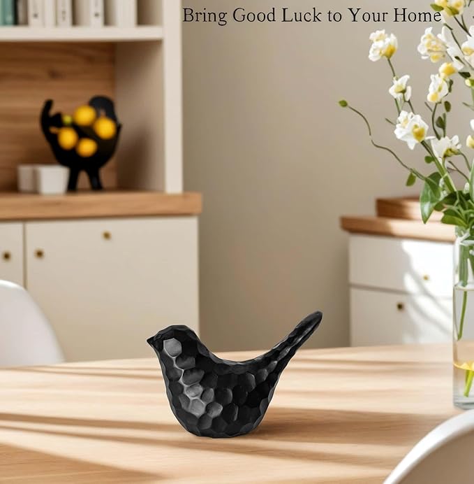 Carved Black Bird Figurines Living Room Office Shelf Home Decor Accents,Bird Gifts for Bird Lovers Women,Knick Knacks for Shelves Bookshelf