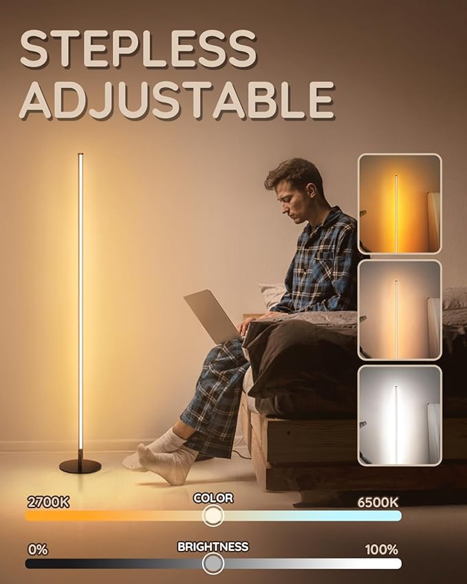 unionlux Corner Floor Lamp 2 Pack, Minimalist Dimmable LED Corner Lamp with Remote, Modern Floor Lamp for Living Room Bed Room, Stepless Adjustable Color Temperature
