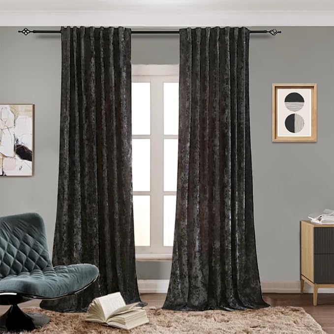 Blackout Curtains Soft Luxury Velvet Curtains for Bedroom Nursery Patio Doors Back Tab Rod Pocket 2 Panels Drapes Curtains for Living Room,52 by 84Inch, Grey