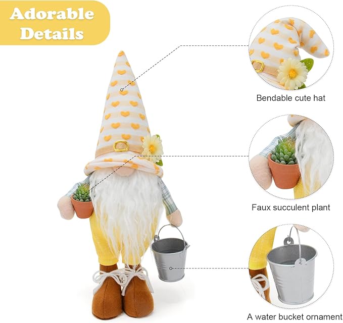 15 Inches Farmhouse Garden Gnome Plush Decoration Handmade Stuffed Plant Gnomes Doll Swedish Tomte Succulent Bucket Gonk Figurine for Indoor Home Office Decor