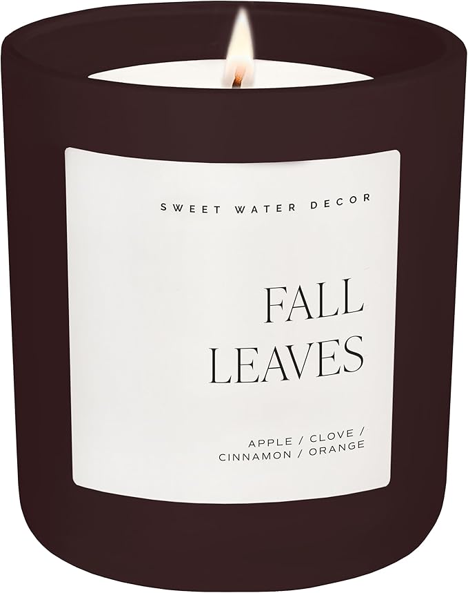 Sweet Water Decor Fall Leaves Candle, Large 15oz Jar, Soy Blend Wax Scented with Apple, Berry & Cinnamon, Cozy Autumn Home Candle, Non-Toxic & Long-Lasting, Thanksgiving Gift for Women, 70+ Hour Burn