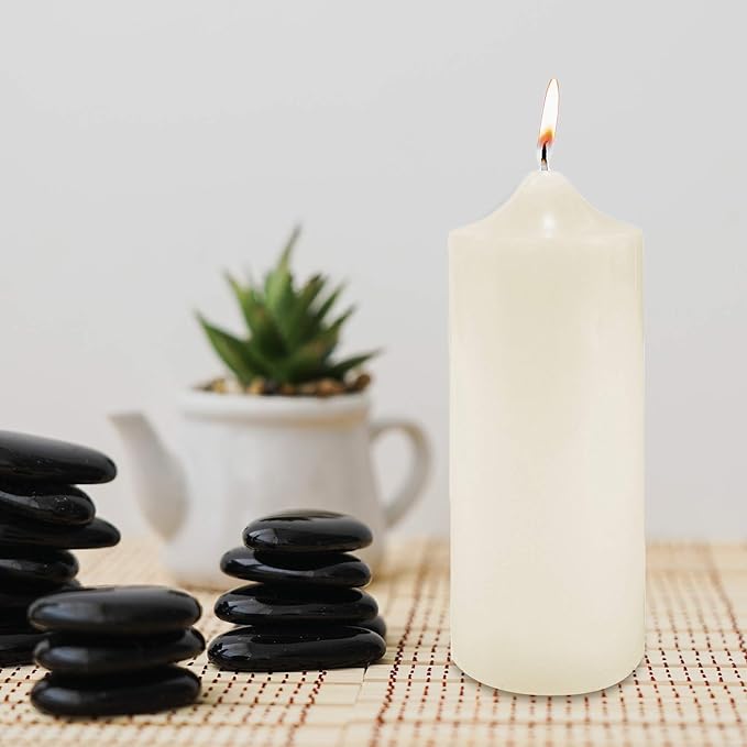 Super Z Outlet Unscented Pillar Candles for Weddings, Home Decoration, Relaxation, Spa, Smokeless Cotton Wick (1, Ivory, 3"x9")