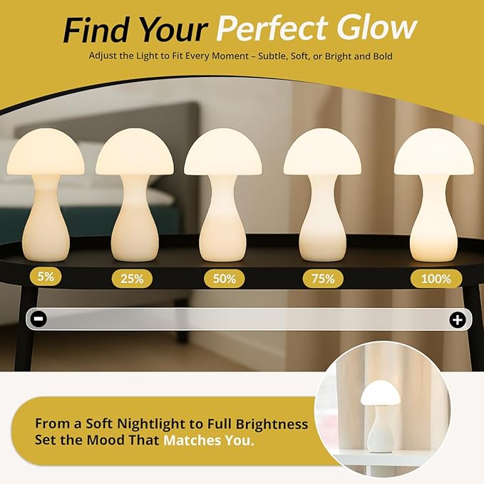 Mushroom Table Lamp - Stylish and Durable Night Light, Modern Nightstand Table Lamp with 10 Adjustable Light Temperatures, Bedside Lamp for Unique, Aesthetic Home Decor