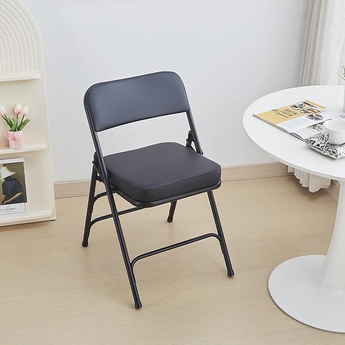 KAIHAOWIN Folding Chairs with Ultra Thick Padded Seat Foldable Chair Indoor Comfortable Metal Chairs with Soft Cushion Black