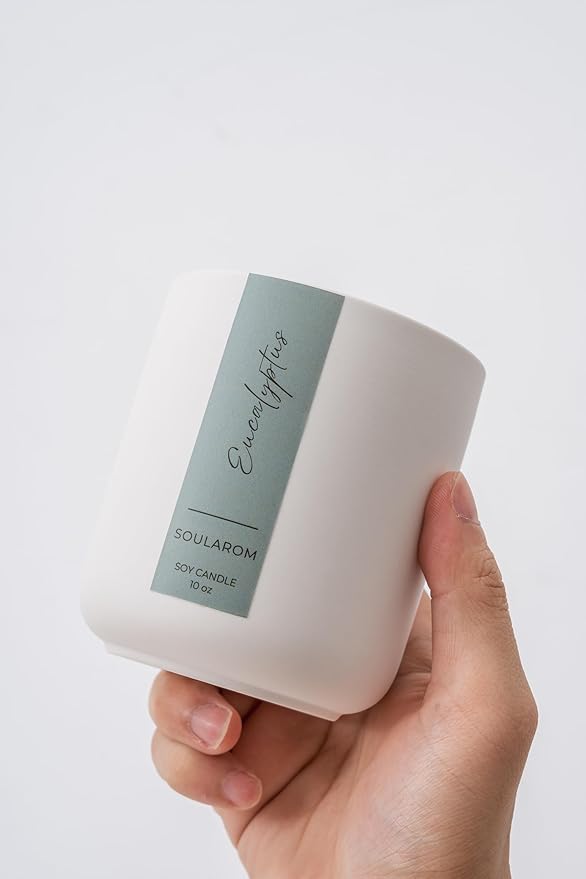 Luxury Eucalyptus Scented Soy Candle – 10oz Ceramic Jar with Crackling Wooden Wick, 60+ Hour Burn – Elegant Aromatherapy Candle for Home Décor & Gifts