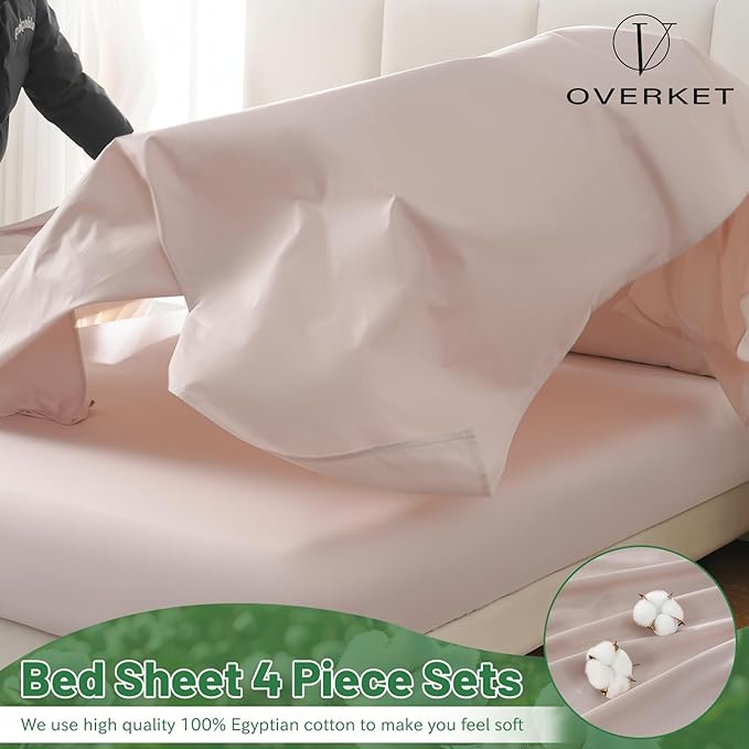 1000 Thread Count Egyptian Cotton Sheets Queen Size Set 4PCS Sateen Weave Soft Breathable 16-Inch Deep Pocket(Queen,Dusty Pink)