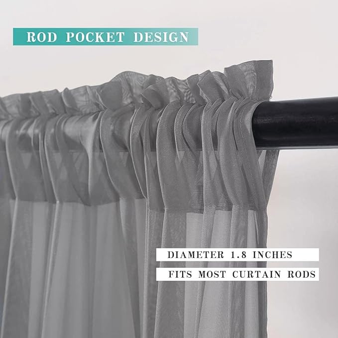 MIULEE 2 Panels Kitchen Tiers Half Window Sheer Curtains Rod Pocket Voile Drapes for Kitchen Bathroom Small Windows 29 by 24 Inch Charcoal Grey
