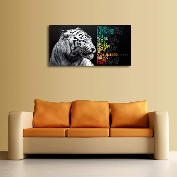 Animal Tiger Canvas Wall Art,Motivational Quotes Motto Inspirational Picture Canvas Prints with Frame, Wall Art Decorative