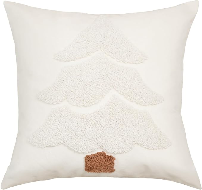 GEEORY Christmas Pillow Covers 18x18 Inch, Embroidered Xmas Tree Throw Pillows Farmhouse Winter Holiday Decor Cushion Case for Sofa & Bed Home Decorations (Beige) GX004-1-18