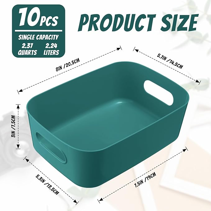 Zopeal Plastic Storage Bins 10 Pcs Green Pantry Organizer Bins Small Baskets Storage Containers for Home Kitchen (8 x 5.7 x 3 Inch)