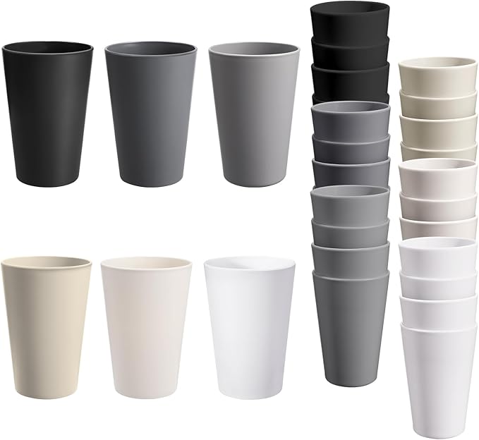 24 Pcs Unbreakable Plastic Cups Set, 14 oz Reusable Plastic Cups, Stackable Water Tumblers, Drinking Cup for Kitchen, Outdoor, BPA-free, Dishwasher Refrigerator and Microwave Safe (14 oz, 6 Colors)