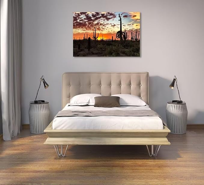 Sunset Saguaro Cactus Wall Art for Living Room Bedroom Bathroom Home Decorations Arizona Cactus Picture Poster Cactus Framed Artwork Canvas Prints Ready to Hang(12''H x 16''W)