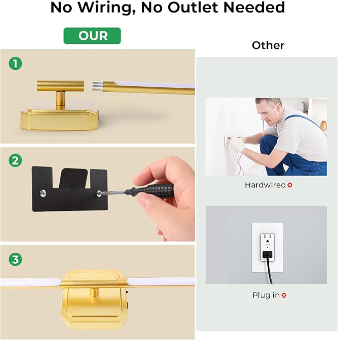 10000mAh Detachable Battery Operated Wall Sconce Set of 2, Wireless Wall Lamp 3000-6500K Dimmable, Rechargeable Wall Light for Bedroom, Living Room, 28.3" Gold