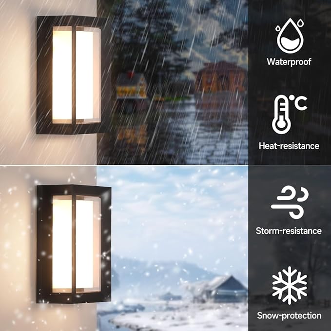 Outdoor Wall Light Fixtures,15%-100% Dimmable,3CCT 3000K/4000K/6500K,2160LM Aluminum Outdoor Modern Wall Lights,10.23 Inch Exterior Waterproof Lanterns,Matte Black Indoor Wall Sconce Art Lights 1 Pack