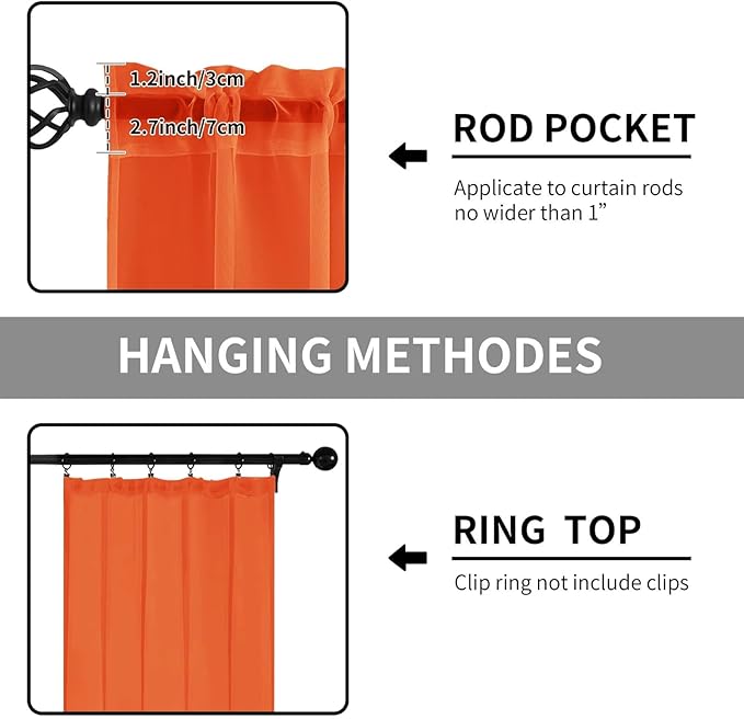 Sheer Curtains 45 Inches Long 2 Panels, Rod Pocket Short Curtain for Kitchen, Bedroom, Cafe Window(Burnt Orange 38" W x 45" L)