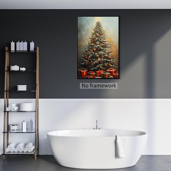 Vintage christmas wall art winter pine tree canvas poster xmas tree gift prints painting festive mood background wall decoration for living room bedroom Unframed16x24inch