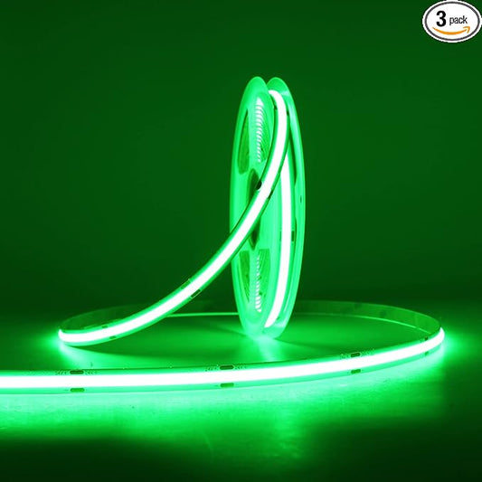 24V COB LED Strip Green Color 8mm Width LED Light Bar Tape, High Bright Dotless Dimmable Flexible LED Ribbon, 5m 16.4FT for Party House Indoor Decor Lighting (DC24V, Without Power Supply)