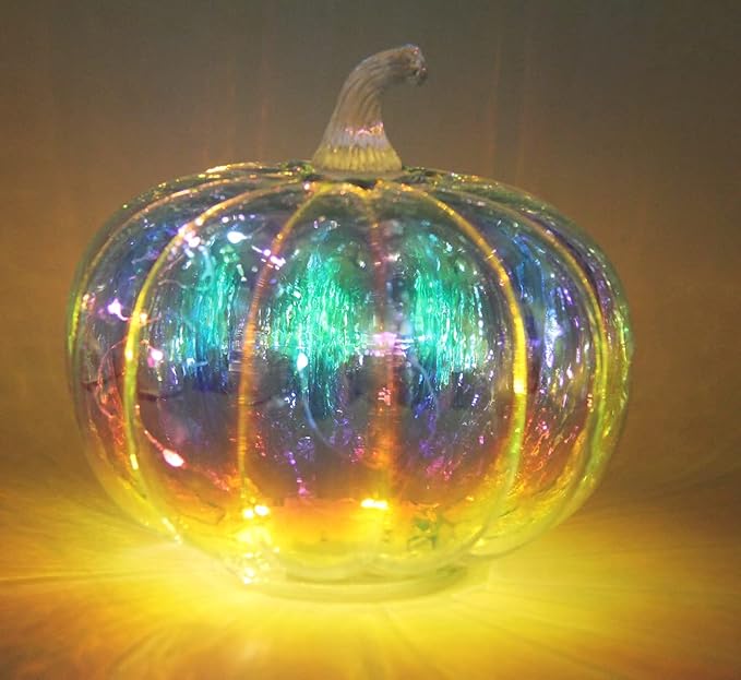 Mercury Glass Pumpkin Light with Timer, with 10 Fairy Lights Inside,Battery Operated Led Pumpkin Light,Ideal for Halloween Fall Decoration, Thanksgiving Rustic Decor, Xmas Decor (Multi Color)