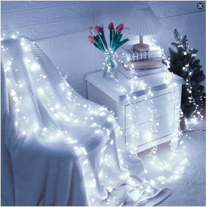 Battery Powered Fairy Lights with Remote, 100 LED Cluster Lights Christmas Waterproof Twinkly Globe String Lights for Christmas Tree Copper Wire Firecracker Light for Bedroom Indoor Decoration