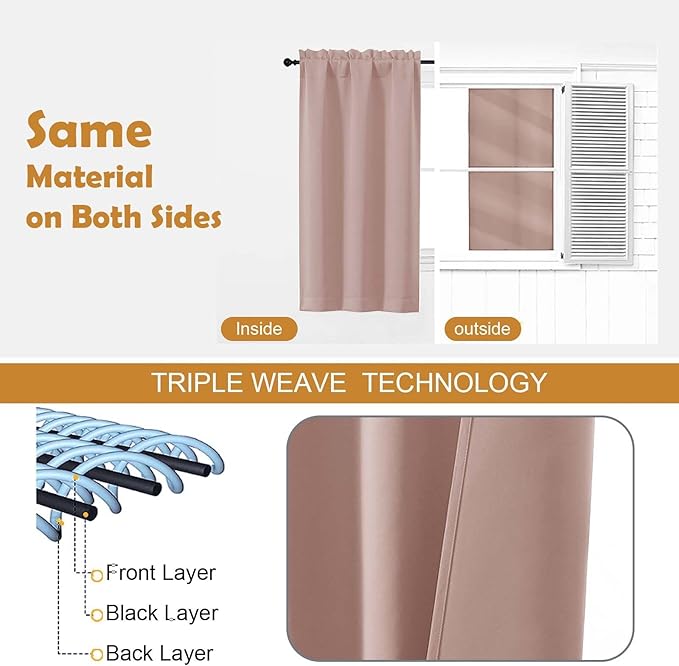 Aiyufeng Blush Short Blackout Curtains for Bedroom 45 Inches Long 2 Panels Set, Solid Thermal Insulated, Energy Saving Window Treatment Curtains Blackout Drapes, W40 x L45 Inch, Blush