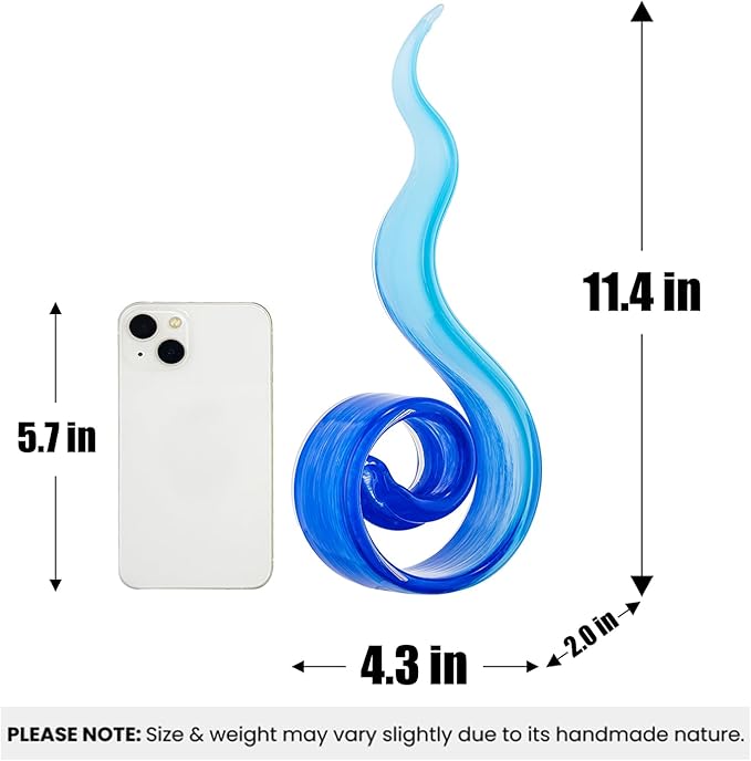 11.4" Tall Hand-Blown Glass Sculpture Murano-Style Sculpture Art Ornament Statue Figurines Home Decor Accent Piece Coastal Ocean Nautical Home Decor,Shelf,TV Stand,Tabletop Centerpieces,Wonderful Gift