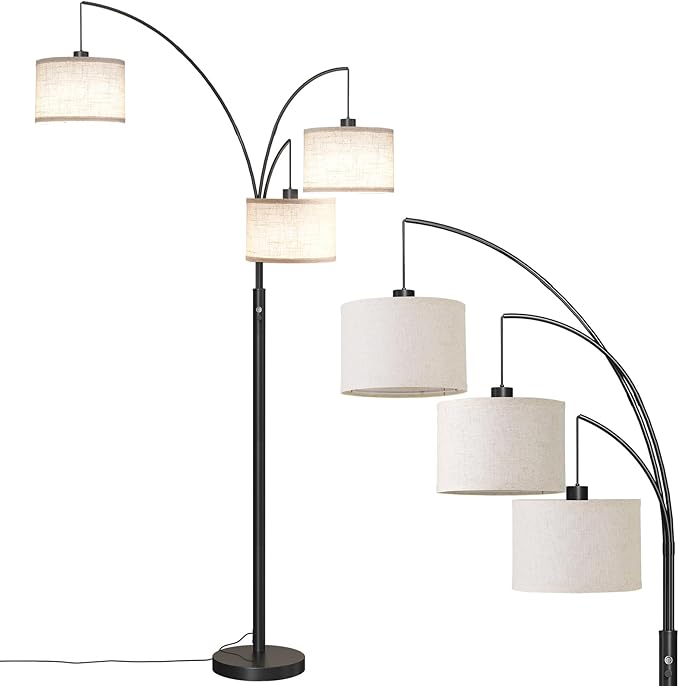 SUNMORY 3 Lights Floor Lamp for Living Room, 78" Tall Standing Lamp with Hanging Drum Shade, Modern Arc Floor Lamps with Heavy Base, Mid Century Arched Tree Floor Lamp for Bedroom, Office, Corner