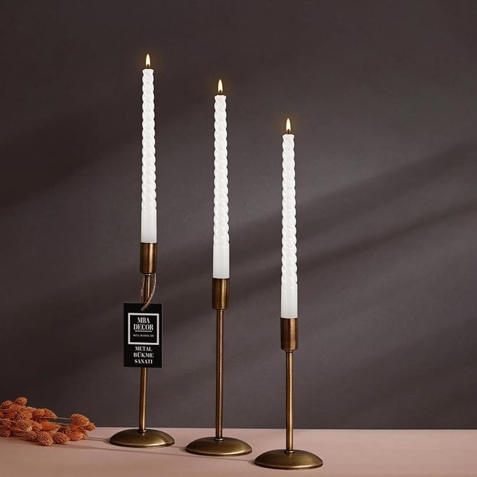 12 Pack 10 Inch White Spiral Taper Candles - Smokeless Unscented, 7-Hour Long Burning, Dripless Hand Poured - Tall Candlesticks for Home Decor, Weddings, Special Occasions & Events