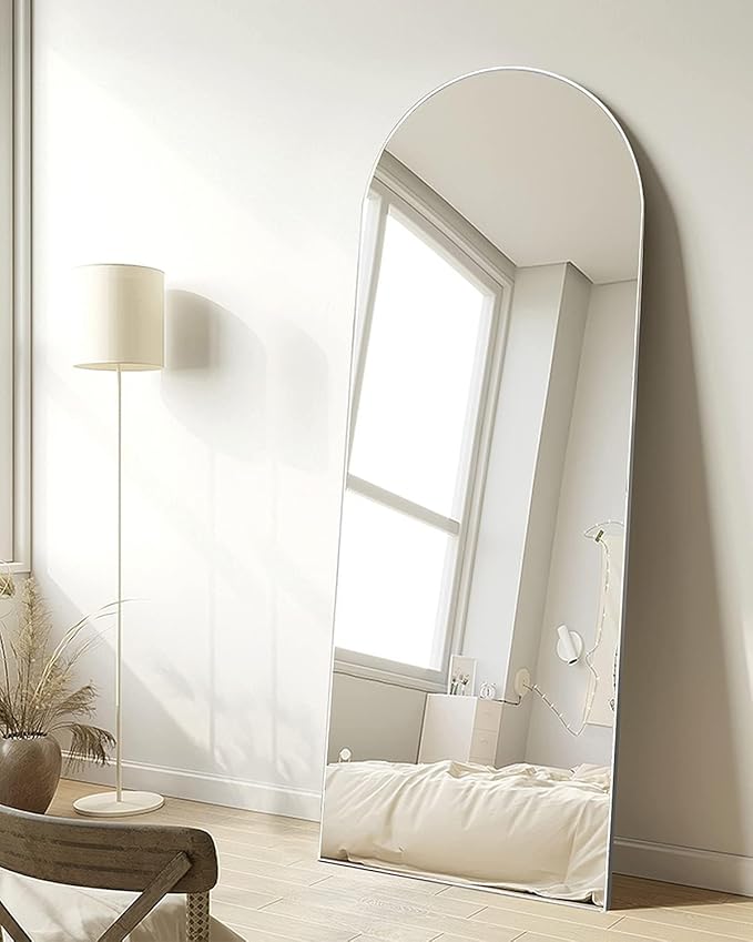 TinyTimes 65''x22'' Arched Full Length Mirror with Stand, Full Body Mirror Full Length Floor Freestanding, Wall Mounted Mirrors for Bedroom Living Room Cloakroom (White)