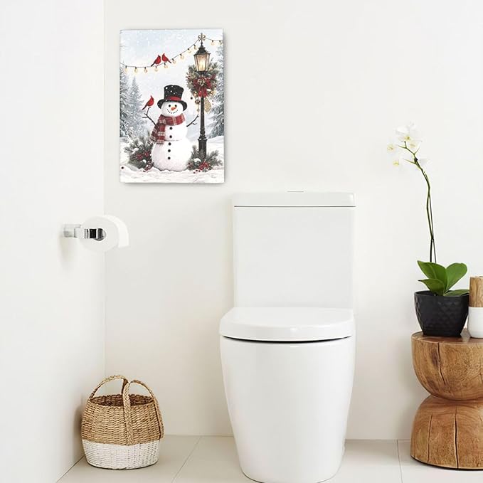 Zyphren Snowman Wall Art Winter Picture Wall Decor Christmas Canvas Print Snowman Painting Home Artwork Gifts for Living Room Bedroom Bathroom 16"x24"