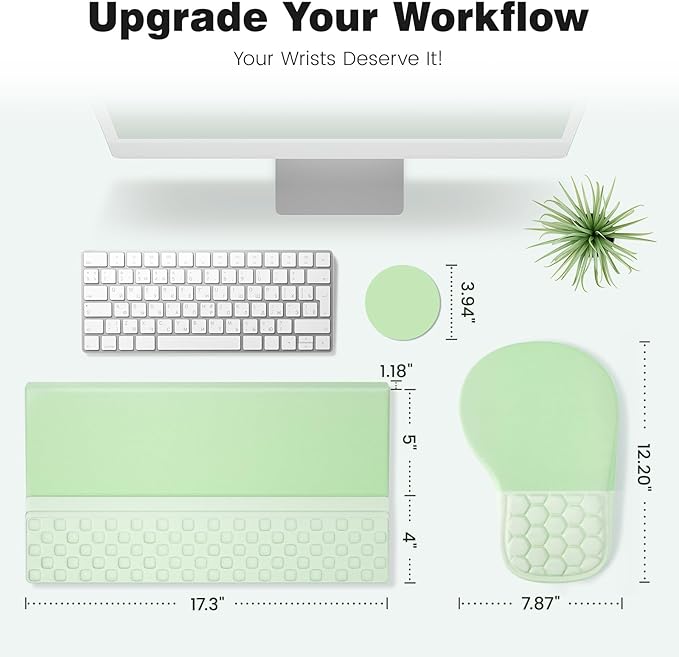 Ospelelf Ergonomic Mouse Pad and Keyboard Stand Wrist Rest Set, Memory Foam Comfort, Pain Relief for Typing, Office Desk Accessories, Green
