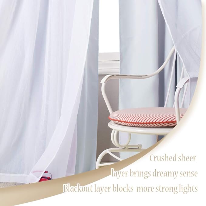 NICETOWN Double Layers Light Blocking Mix & Match Crushed Voile and Blackout Curtains with 4 Tie-Backs for Bedroom Window, Cortinas para Sala (Platinum, Set of 2, W52 x L72)