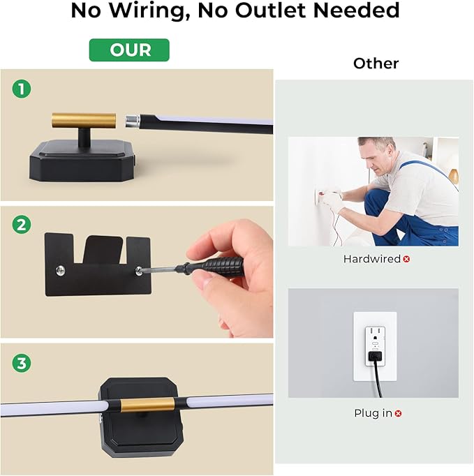 10000mAh Battery Operated Wall Sconce Detachable, Wireless Wall Lamp 3000-6500K Dimmable, Rechargeable Wall Light for Bedroom, Living Room, 28.3" Black Gold (4 Pack)