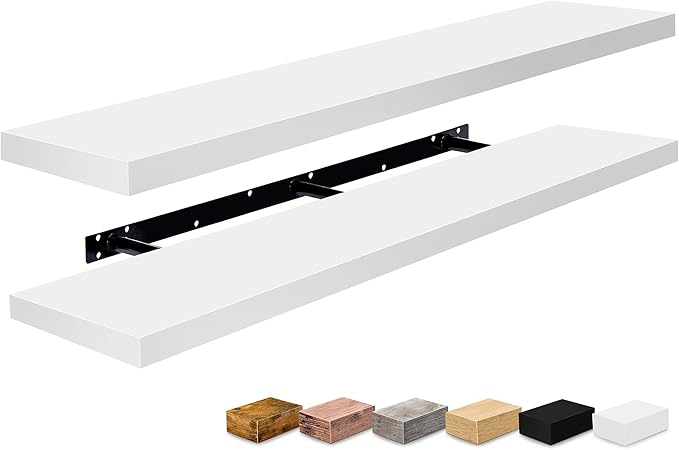 Sorbus Floating Shelves for Wall - 55 Inch Extra-Long Bathroom Shelves, Wall Decor for Bedroom, Kitchen, Living Room, Book Storage - Mounted Floating Shelf with Hidden Brackets (White, 2 Pack)