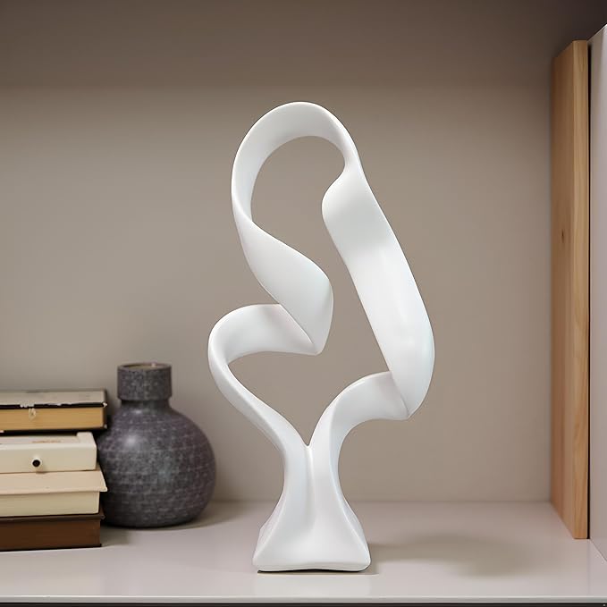 15" Modern Abstract Ribbon Decorative Sculpture, Knot Sculptures,Home Decor,Coffee Table Statues,Dining Living Room Desk Decor(White)