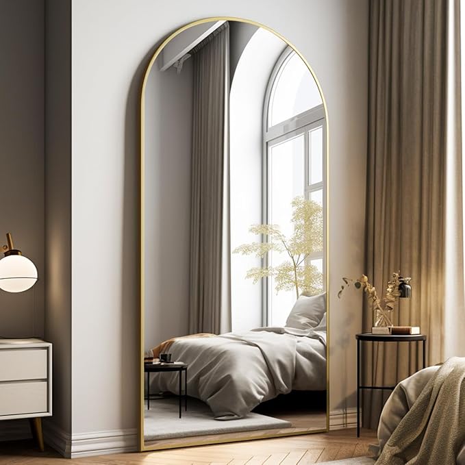 Oversized Full-Body Mirror, 76" x 34" Arched Full-Length Mirror, Gold Metal Frame, Floor Mirror for Bedroom, Living/Dressing Room, Gym - Stand/Wall Mounted/Leaning