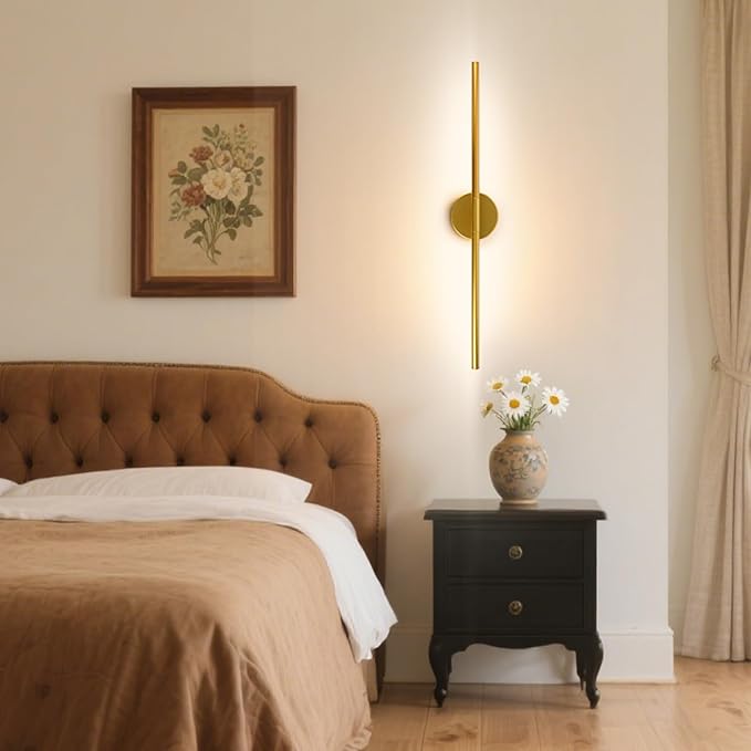 1 Pack Battery Operated Wall Sconce Detachable 360°Rotate, Wireless Wall Light 3000-6500K Dimmable, 10000mAh Rechargeable Wall Lamp for Bedroom, Living Room,28 Inch Gold